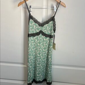 PJ Salvage Green and Cream Chemise with Lace Trim
